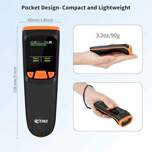 OBZ Mini 2D Bluetooth Barcode Scanner with LCD Screen Display, 3-in-1 Bluetooth & USB Wired & 2.4G Wireless Bar Code Scanner Portable QR Code Scanner for Tablet iPhone MacOS Android iOS Windows PC POS