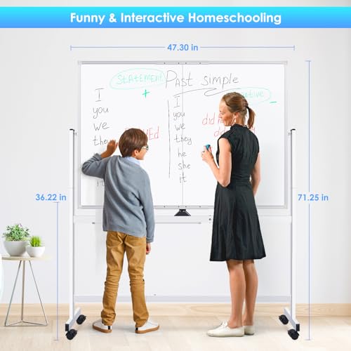 Maxtek Silver 48x36 Inch Double-Sided Magnetic Rolling Whiteboard on Wheels