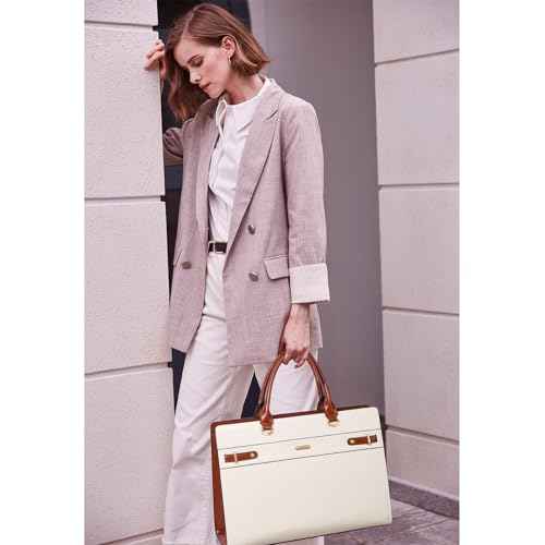 BROMEN Women Leather Briefcase 15.6 inch Vintage Laptop Shoulder Bag Business Tote Work Handbag