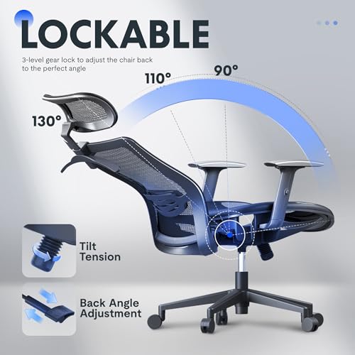 FLEXISPOT OC3 Ergonomic Office Chair with High Back Mesh, Black – 23" Depth, Single Lumbar