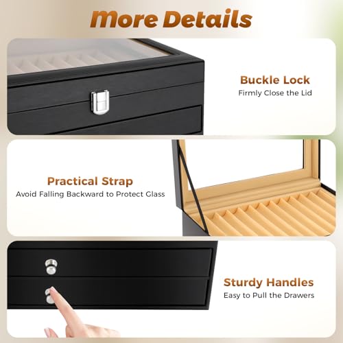 TFCFL Fountain Pen Display Case Box 36 Slots Wooden Collector Display Case 3 Layer Fountain Pen Storage Display Box as a Gift for Father, Boyfriend, Husband, Son, Colleague, Friend (Black, 36 pens)