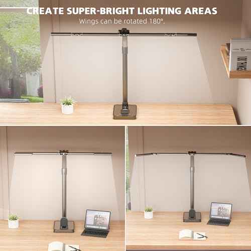LED Desk Lamp for Home Office, 24W Bright Foldable Desk Lamp with Base,25 Lighting Modes Eye-Caring Desk Light Adjustable Gooseneck Lamp for Drafting Reading Study(A)