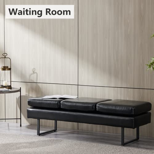 OmySalon 59.5'' Faux Leather Waiting Room Bench, Black – Reception & Salon Lobby Chair