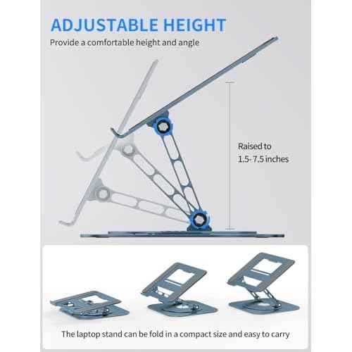 Adjustable Laptop Stand with 360 Rotating Base, Computer Stand for Laptop Ergonimic Foldable Laptop Riser for Desk Compatible with MacBook Pro/Air Notebook up to 16 Inches, Navy