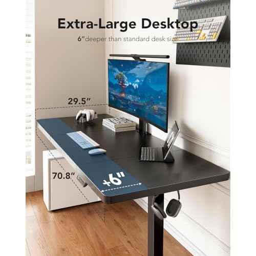 HUANUO 71 x 30 inch Electric Standing Desk, Powerful Brushless Motor Large Height Adjustable Table, 4 Memory Preset Sit Stand Up Desk, Home Office Computer Table with Thick T-Shaped Frame