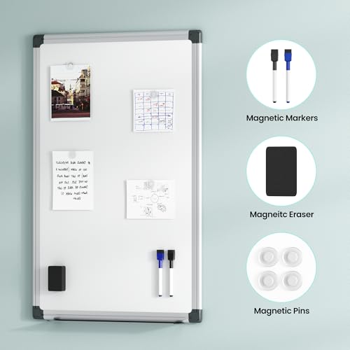 VUSIGN Magnetic Dry Erase Board for Wall, 36" x 24" Hanging Whiteboard for Office, School, Home, Includes Eraser, Markers, Magnets, Pen Tray, Silver Aluminum Frame White Board