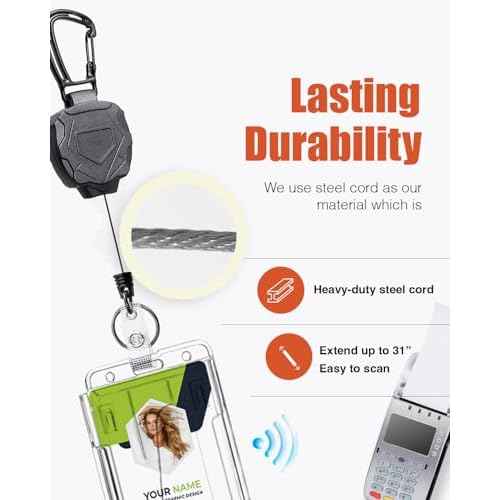 Badge Holder Retractable Clip Heavy Duty Carabiner Badge Reel Keychain with Lanyard ID Cards Holder(2 Pack)