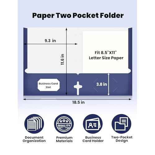 SUNEE Folders with Pockets 3 Hole Punched(50 Pack, Dark Blue), 2 Pocket Folders Fit Letter Size Paper, Paper File Folder for School Office Home Bussiness