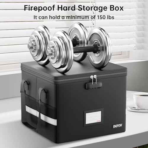 ENGPOW 5200¡ÆF Fireproof Document Box with Lock, Heat Insulated Collapsible File Storage Organizer with Handle, Portable Home Office File Cabinet for Hanging Letter/Legal Size Folder, Black
