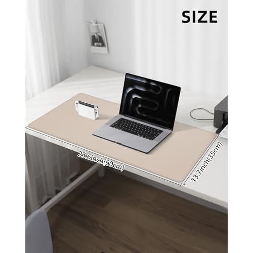 Non-Slip Desk Pad,Desk mat,Large Mouse Pad,Office Desk mat,Waterproof PU Leather Desk Blotter Mat,Laptop Desk Pad,Desk Writing Pad for Office and Home (Beige, 24" x 13.7")