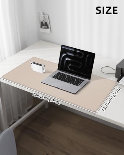 AFIING Beige Desk Pad Protector 23.6x13.7 Inches Waterproof Non-Slip PU Leather