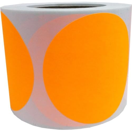 Fluorescent Orange Color Coding Labels ? 4 Inch Round Circle Dots, 500 Total Adhesive Stickers on a Roll for Inventory, Organization, Warehouse, and Retail ? Made in The USA