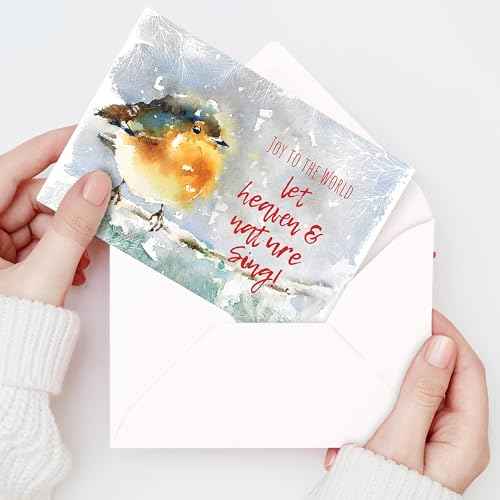 Religious Christmas cards - Joy to the World, pack of 20, 5x7in, printed in England, with Bible verse inside. Christian Christmas cards with envelopes bulk, by Just Cards Direct