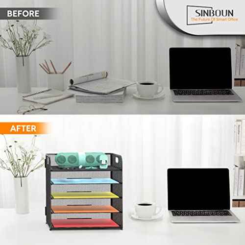 Letter Tray Paper Organizer 5-Tier Desk Organizer File Organizer Paper Holder with Handle, Metal Desktop Document Shelf Tray Office Classroom Organization - Black