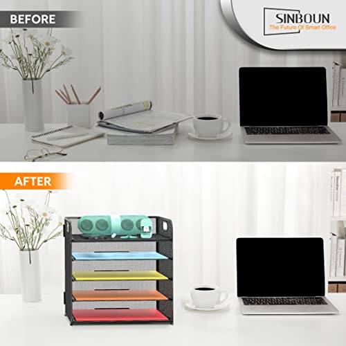 Sinboun Black 5-Tier Metal Letter Tray Desk Organizer with Handles
