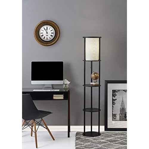 Adesso 3117-01 Stewart 62.5" Round Floor Lamp ? Lighting Fixture with Storage Shelves, Smart Switch Compatibility Lamp. Home Decor Accessories,Black Base Finish