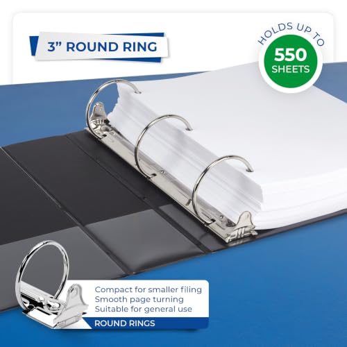 Samsill 3-Inch Black 3-Ring Binders, 550 Sheet Capacity, Clear View Cover, 4 Pack