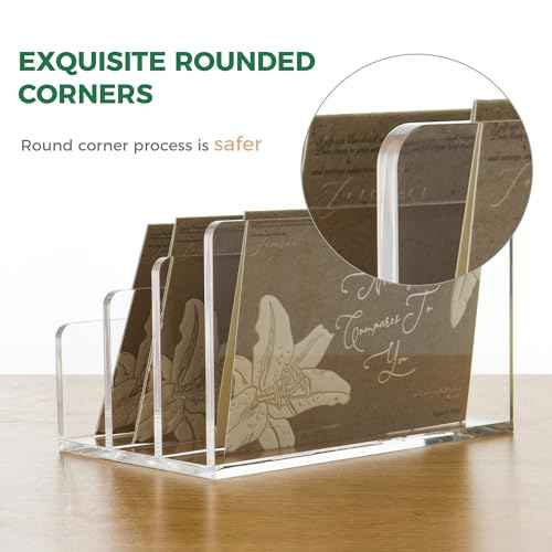 3 Compartments Clear Acrylic Mail Holder ? Vertical Letter Sorter & Multifunction Desk Organizer for Bills, Documents, Notebooks ? Modern Office/Home Envelope File Rack