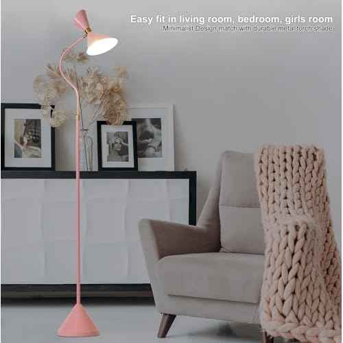 Fiqevs Modern Floor Lamp for Living Room with 6W LED Bulb, Metal Lampshade, Foot Switch, Industrial Tall Reading Lamp for Bedroom, Office, Nursery Room, Corner (Pink)