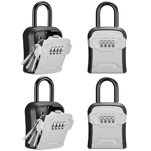 Puroma Lock Box, Key Lock Box Wall Mount & Portable Combination Lockbox with Resettable Code, Security Lockbox for Outside House Keys, Apartment Realtors Spare Keys Storage (4 Pack, Gray)