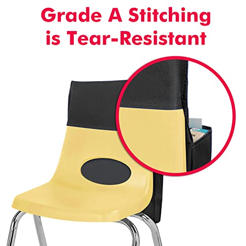 AUVCAS Black Chair Pockets for Classroom, 6-Compartment Student Organizer