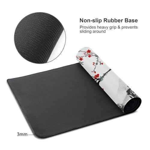 AQQA Extended Gaming Mouse Pad Cherry Blossoms Japanese XXXXL Full Desk Mousepad 48" x 24", Non Slip Desk Mat with Stitched Edge Computer Keyboard Mat for Office