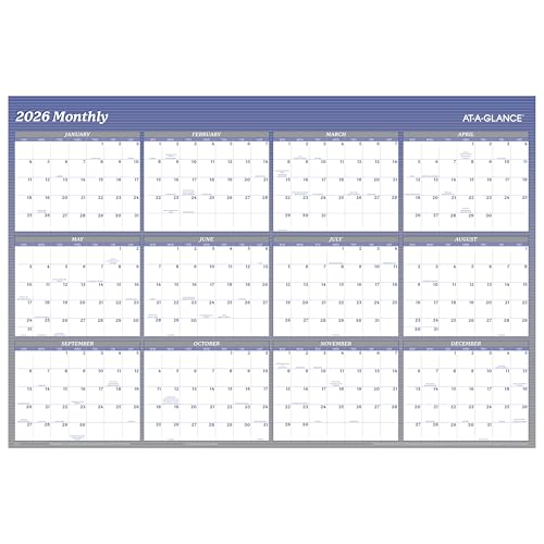 AT-A-GLANCE 2026 Wall Calendar, Dry Erase Wall Planner, Monthly, 48" x 32", Extra Large, Vertical/Horizontal, Reversible, 12-Month, Blue (A1152-26)