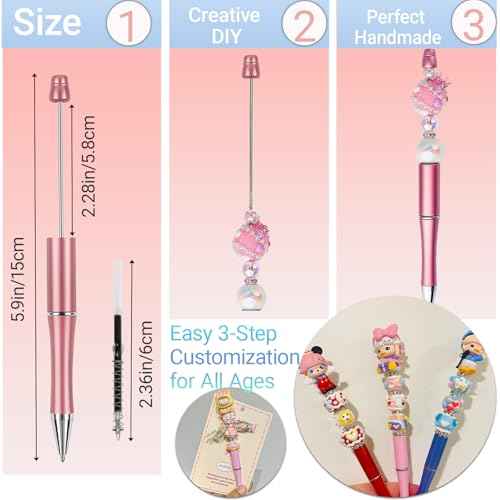 Beadable Writing Pens for Crafting 16-Color DIY Customizable Pen Set for School, Office & Creative Gifts | Smooth Writing, Stainless Steel Shaft, Interchangeable Ink Refills
