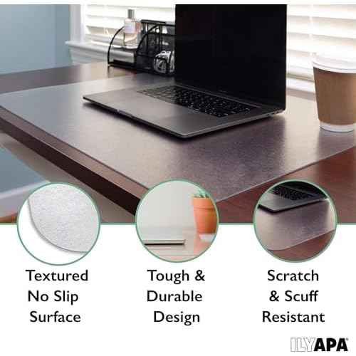 Ilyapa Office Desk Mat Clear - 17 x 36 Inch Plastic Computer Mat with Anti Slip Texture