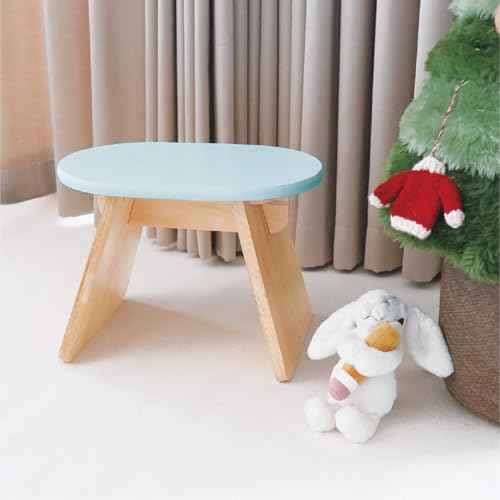 Step Stool, Solid Wood Chair, Pine Wood Construction, Rounded Edges, Minimalist Design (Light Blue)