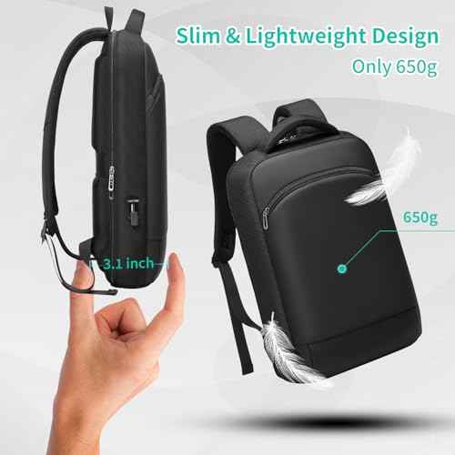 Slim Laptop Backpack for Men 15.6 inch Mens Computer Backapcks Small Travel Backpack Lightweight Waterproof Anti Theft Business Carry on Bag with USB Charging Port for Work Office College