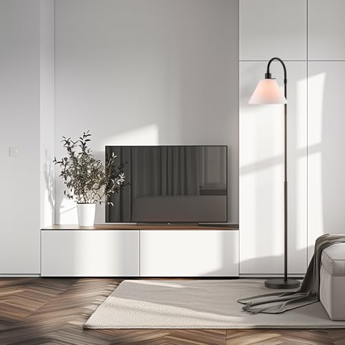 GLOBE Electric 61000146 62" Floor Lamp, Matte Black, White Fabric Shade, On/Off Rotary Switch on Socket, 6-Foot Black Cord, Reading Light, Bedroom, Living Room, Home Decor