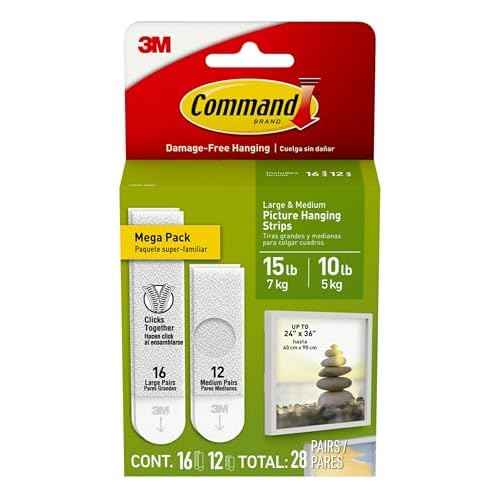 Command 15 lb & 10 lb Large and Medium Picture Hanging Strips 28 Assorted Pairs (56 Command Strips), Damage-Free Hanging Picture Hangers, Wall Hanger for Christmas Decorations, White Adhesive
