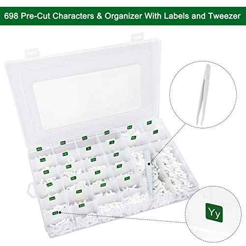 Letter Board Letters Only,698 PRE-Cut Characters (3/4 Inch,White) with Sorting Tray,Felt Letter Board Letters (Choice D)