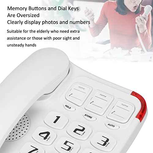Big Corded Phone, Phone for Seniors, 3 Single Button Memories, Big Buttons Landline Telephone Great for The Elderly Home Office
