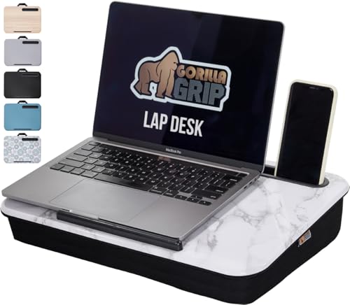 Gorilla Grip Marble Laptop Lap Desk 16.5 x 11.8 inches with Phone Holder, Portable Workstation for Up to 15.6-inch Laptops