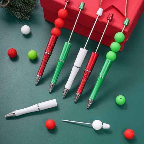 jiebor 30Pcs Christmas Beadable Pens Plastic Bead Ballpoint DIY Cute Cool Pens Black Ink for Students Teacher Women Men Bridal Graduation Gift Office School Supplies