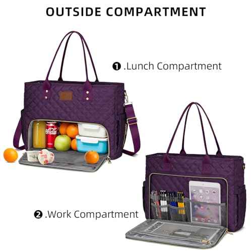 KKXIU Lunch Tote Bag for Teacher & Nurse, 15.6 Inch Laptop Tote with Insulated Lunch Box Pocket for Women