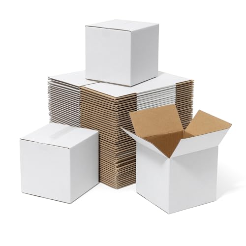 Mefleet 4x4x4 Inch White Corrugated Cardboard Shipping Boxes 50 Pack