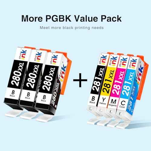 Starink Replacement for Canon 280 281 Ink Cartridges Compatible with Canon Ink 280 281 XXL Printers TR8620a TR8620 TS702a TS9520 TS9521C TR8520 TS6220 TS6320 TS8220 (PGI-280XXL/CLI-281XXL Ink 7 Pack)