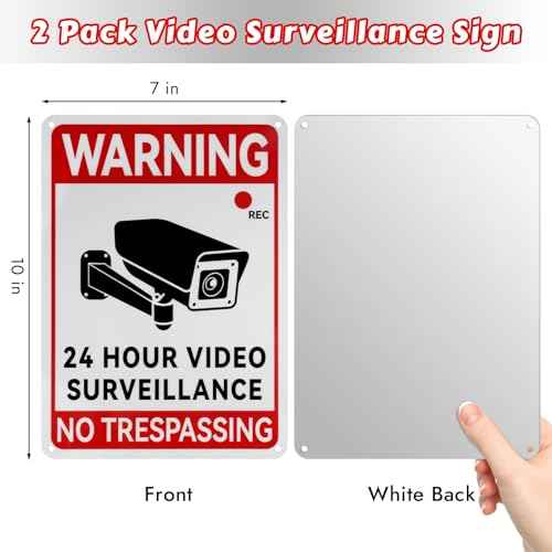2 Pack Video Surveillance Sign, 10" x7" Camera Signs for Property, Waterproof No Trespassing Security Camera Sign, UV Printed, Reflective Warning Signs Outdoor for Driveway, Business, Home