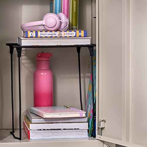 LockerMate Stac-A-Shelf Locker Organizer Shelf, Stackable, Extra Tall, Fits Standard Size School Lockers, Black