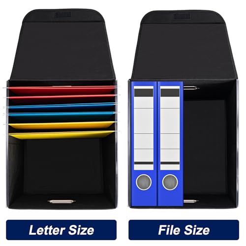 CADONO Black File Organizer Box with Lid, Collapsible Hanging Storage for Office & Home - 14.9x12.6x10.8 inch