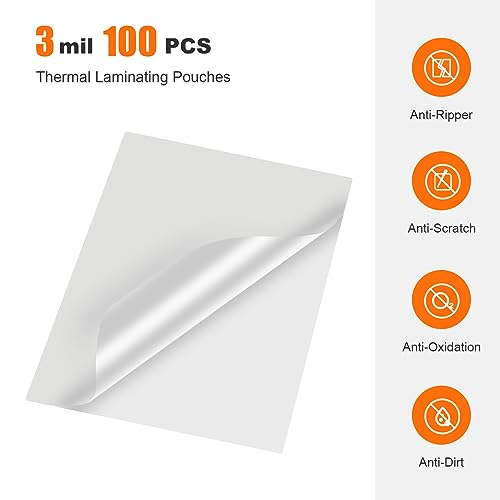 Bonsaii 3mil Thermal Laminating Sheets - 100 Letter Size Clear Pouches