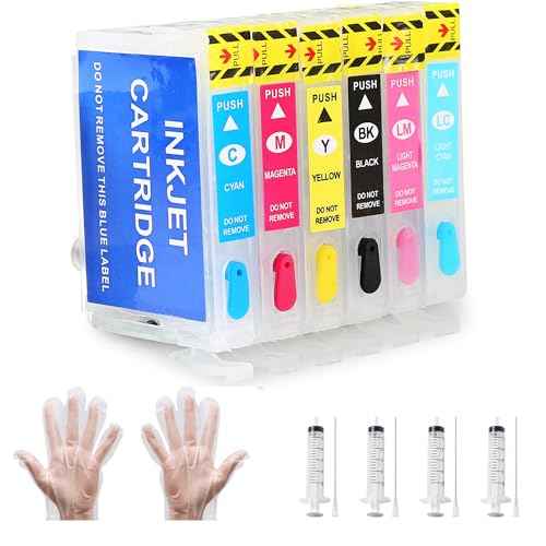 Empty Sublimation Refillable Ink Cartridges Replacement with Permanent Chip for T079 (T079120 T079220 T079320 T079420 T079520 T079620) to use with Artisan 1430 and Stylus Photo 1400 Printer