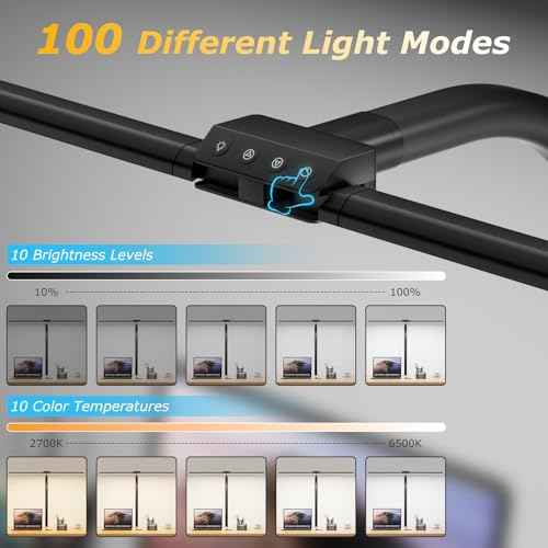 Desk lamp,LED Desk Lamps for Home Office,Eye-Care Architect Lamp for Desk with Clamp,Dual Screen Computer Monitor Gooseneck Smart Light:24W100 Lighting Models Adjustable Table Lamp for Study Drafting