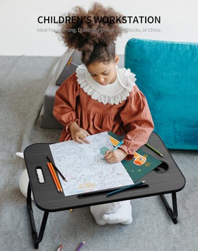 ZEAPTAC Foldable Laptop Bed Desk with Cup Holder & Tablet Slot - Black Stripe