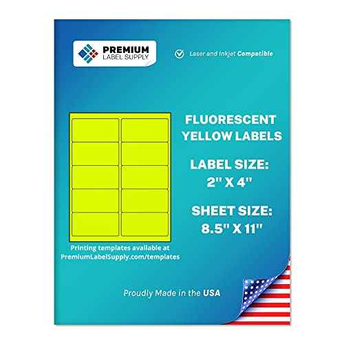 Premium Label Supply Bright Neon Color Fluorescent Stickers - 2" x 4" Labels - (Yellow Fluorescent, 1000 Labels)