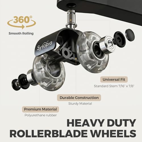 Sytopia Grey 2-Inch Office Chair Casters Set of 5 - Smooth Universal Fit, Quiet Rubber Wheels for Carpet & Hardwood Floors
