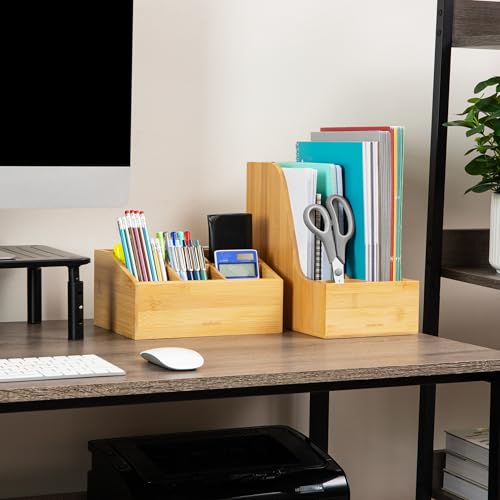 Mind Reader Vertical File Storage, Desktop Organizer, Magazine Holder, Office, Bamboo, 6" L x 11" W x 10" H, Brown